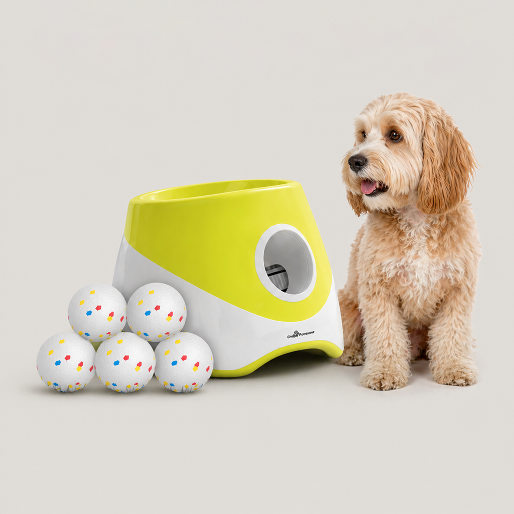 Automatic Dog Ball Launcher – Rechargeable, 3 Distance Settings, 6 Balls Included | For Small & Medium Dogs