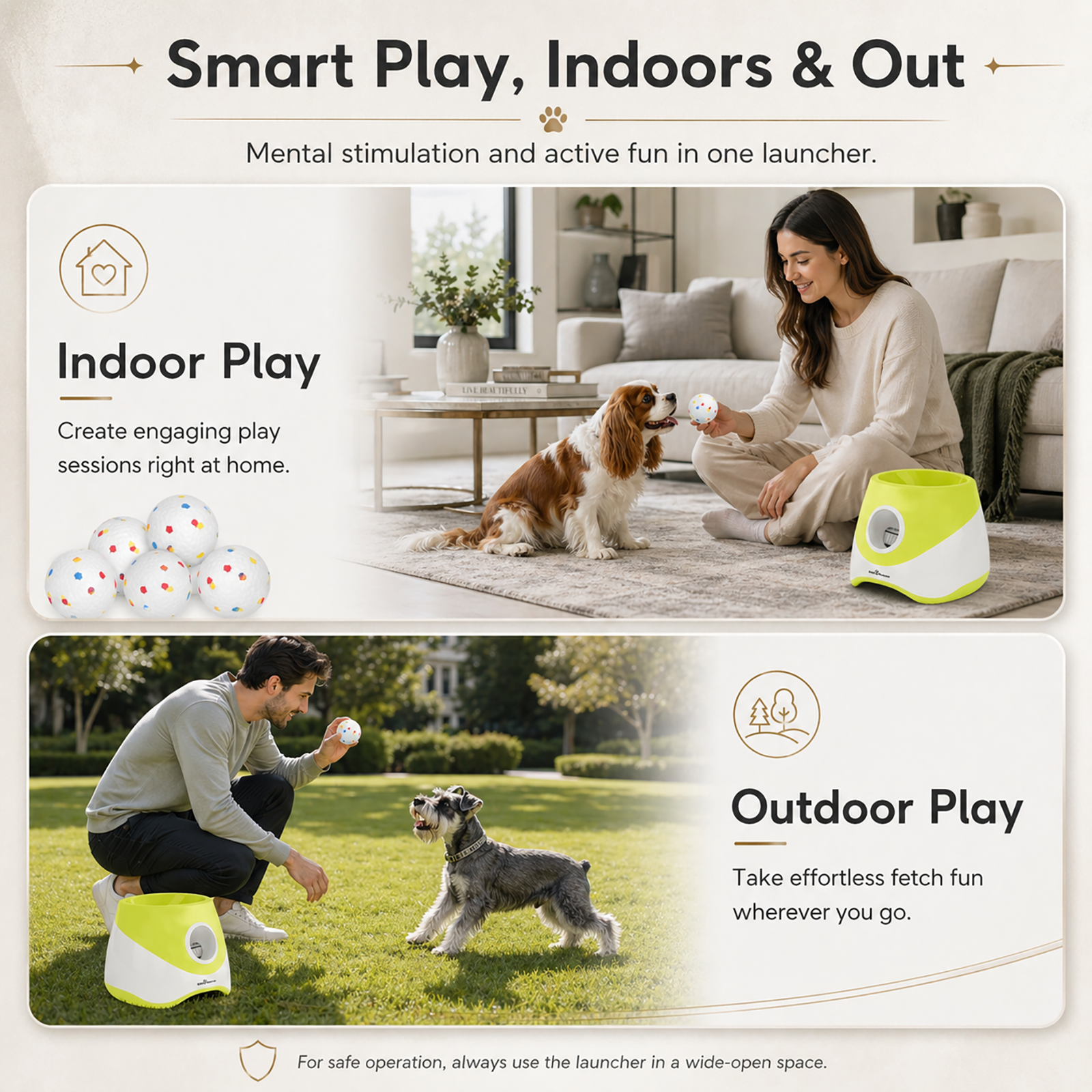 Automatic Dog Ball Launcher – Rechargeable, 3 Distance Settings, 6 Balls Included | For Small & Medium Dogs