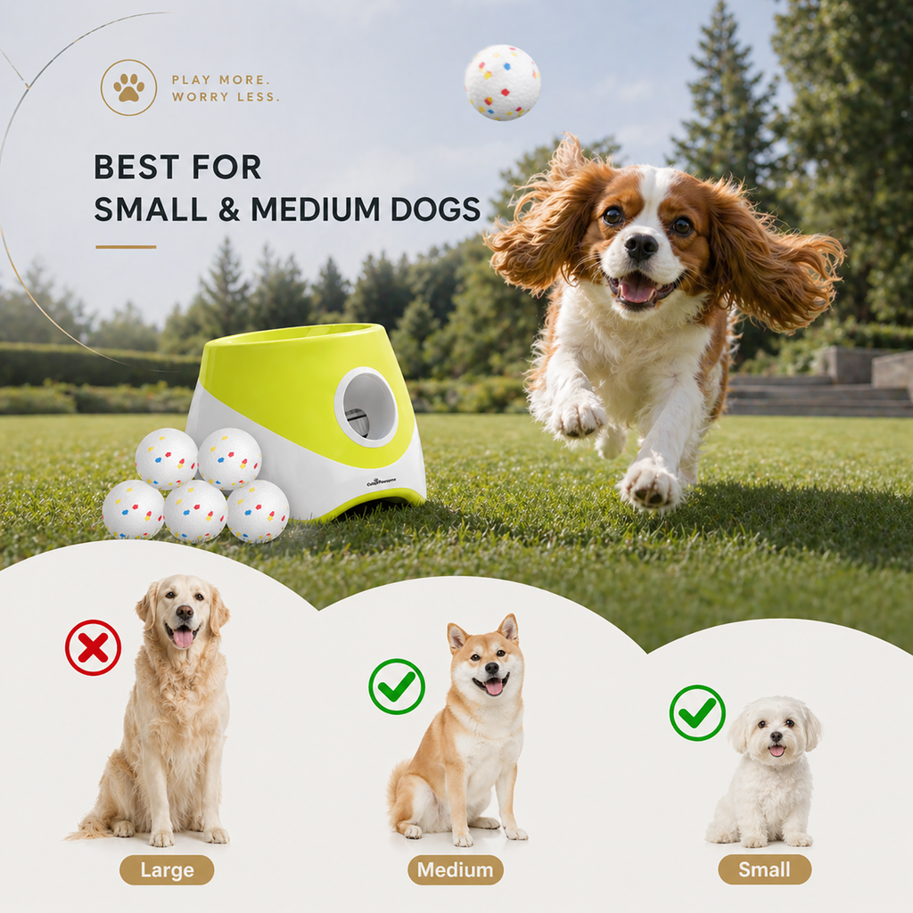 Automatic Dog Ball Launcher – Rechargeable, 3 Distance Settings, 6 Balls Included | For Small & Medium Dogs