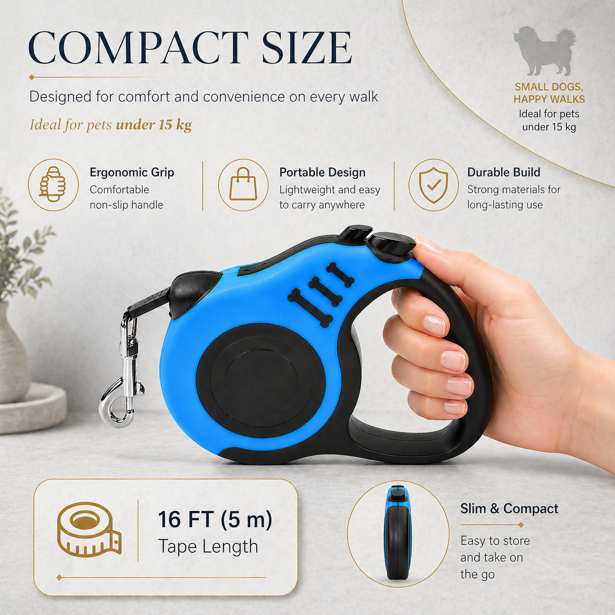Retractable Dog Leash – 5-Meter Auto Telescopic Rope for Dogs up to 15kg | 4 Colors
