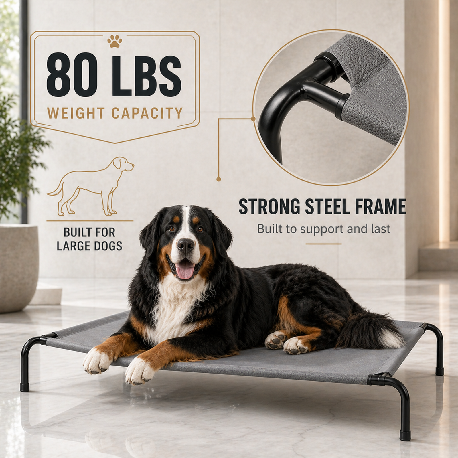 Elevated Dog Bed – Raised Cooling Pet Cot with Breathable Mesh & Steel Frame, 50"×31"×8" | Up to 80 lbs | Light Gray