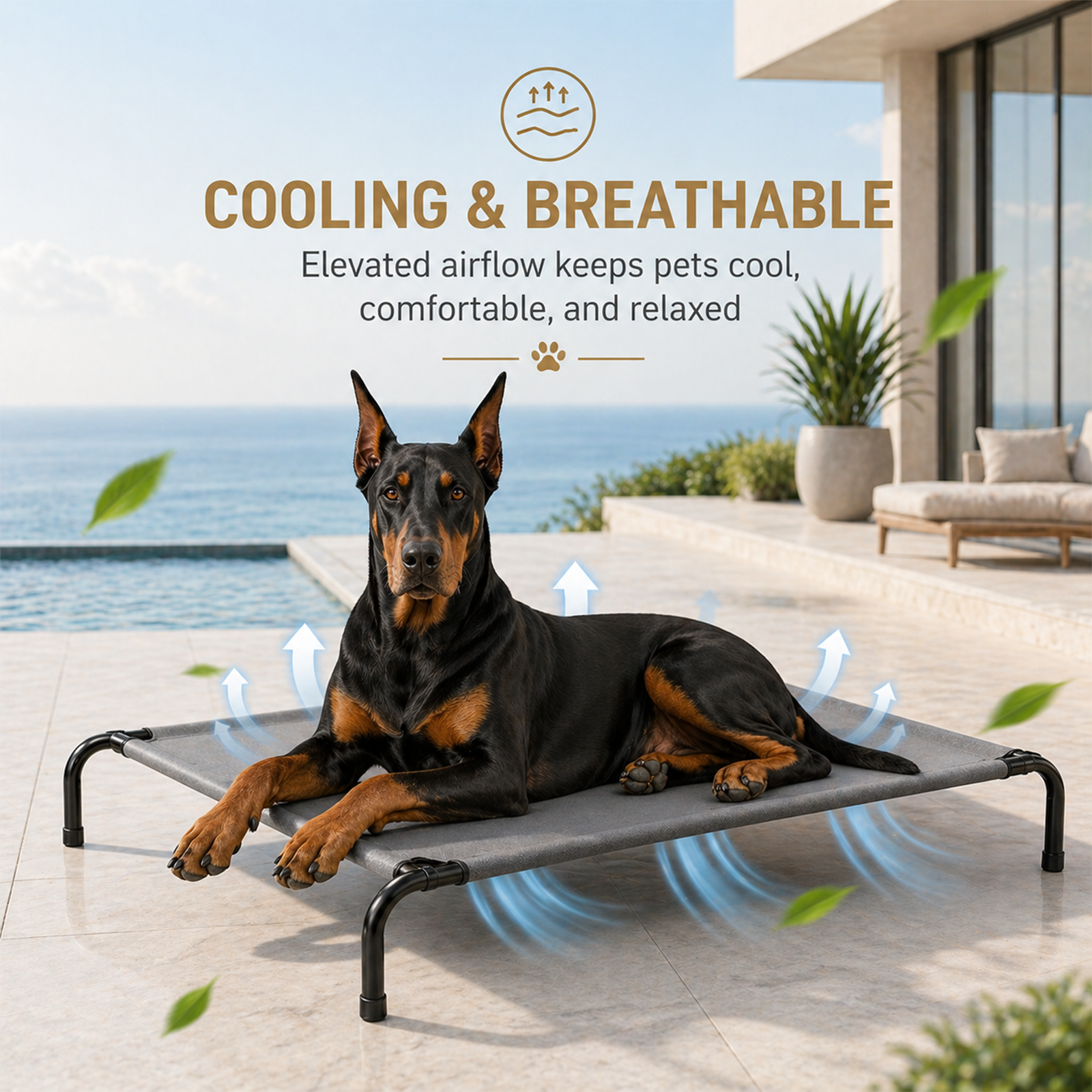 Elevated Dog Bed – Raised Cooling Pet Cot with Breathable Mesh & Steel Frame, 50"×31"×8" | Up to 80 lbs | Light Gray