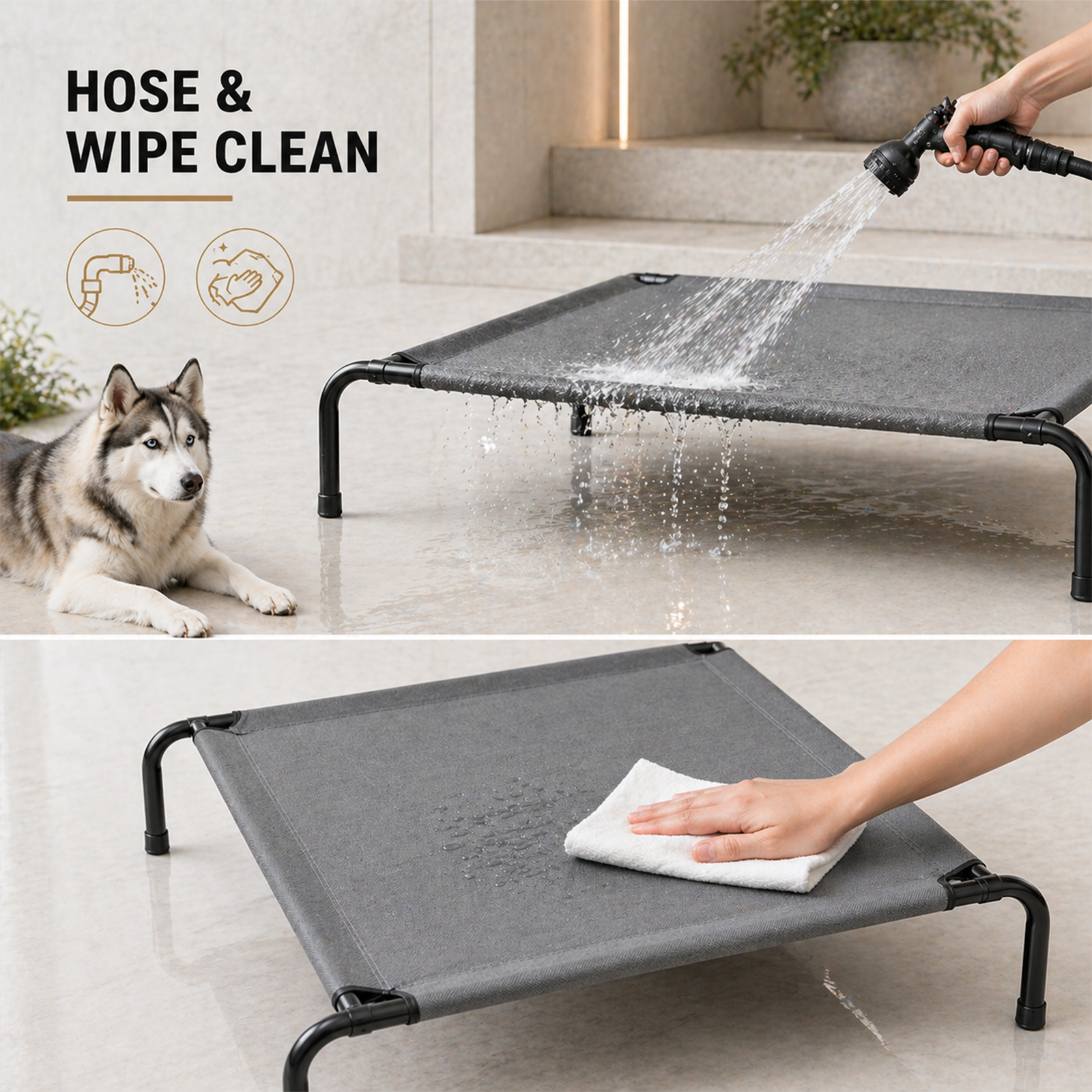 Elevated Dog Bed – Raised Cooling Pet Cot with Breathable Mesh & Steel Frame, 50"×31"×8" | Up to 80 lbs | Light Gray