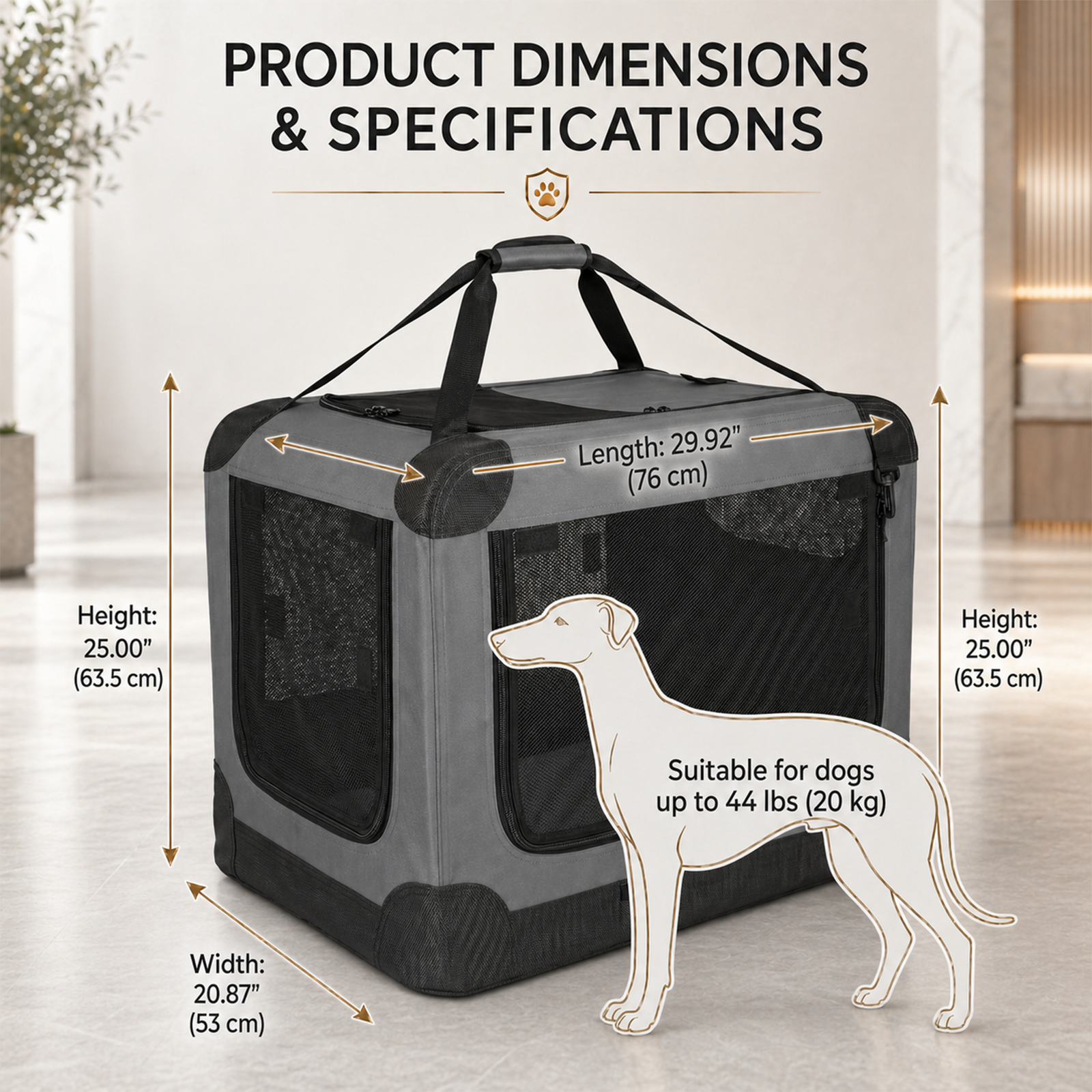 Foldable Dog Cage – Portable Travel Crate with Three-Door Mesh Windows | 30" | Gray