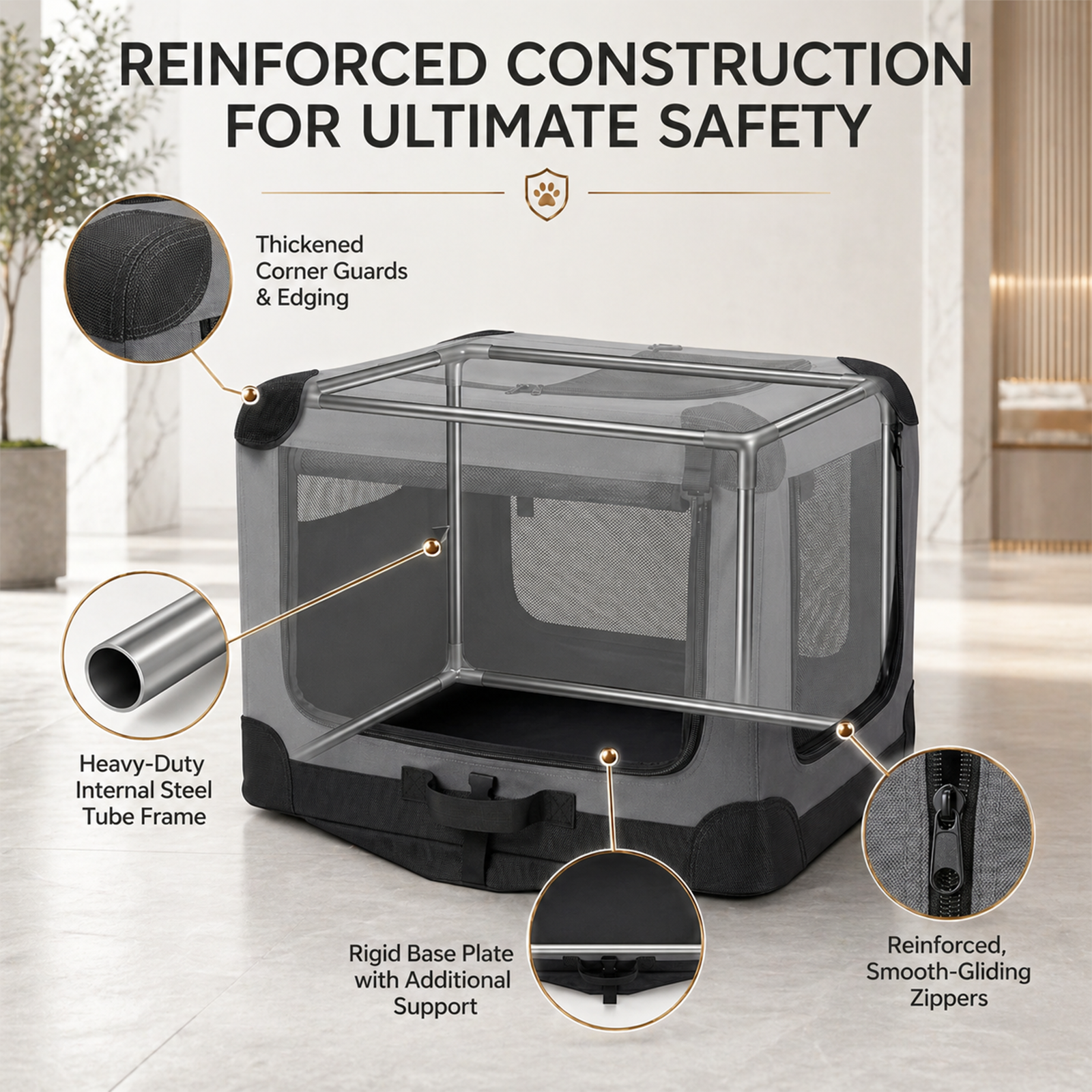 Foldable Dog Cage – Portable Travel Crate with Three-Door Mesh Windows | 30" | Gray