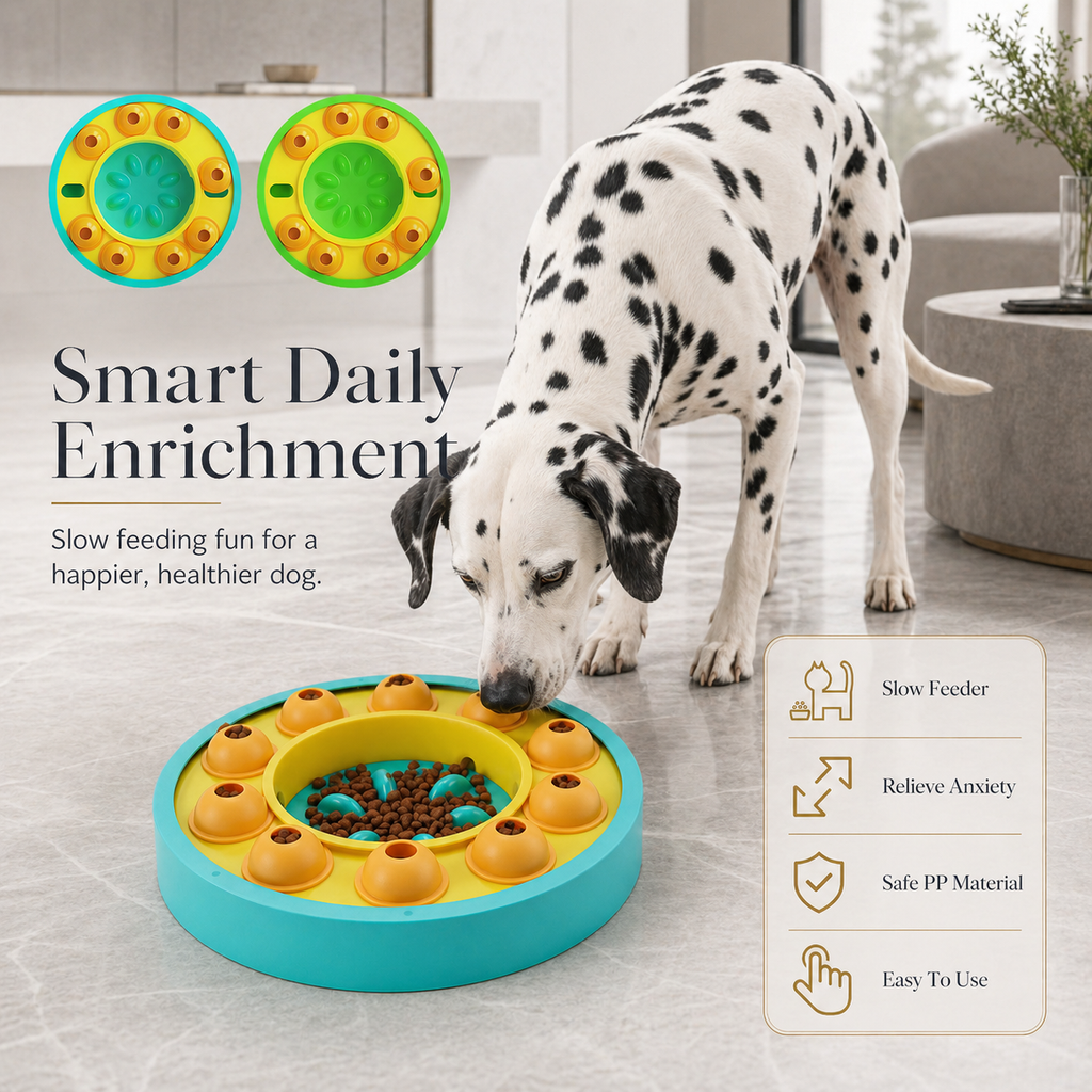 Dog Puzzle Feeder & Slow Feeding Bowl – 8-Granary Treat Dispenser for IQ Training | Small, Medium & Large Dogs