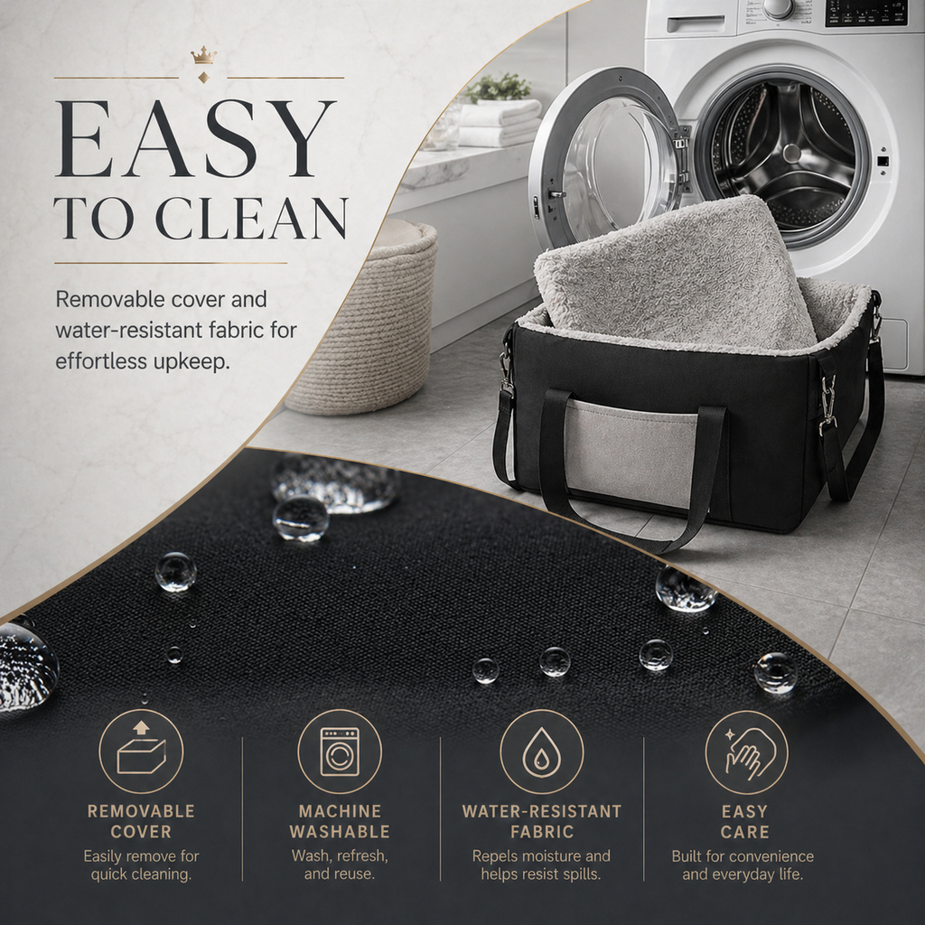 Small Dog Car Booster Seat – Washable Travel Bed with Clip-On Leash & Adjustable Straps | Up to 25 lbs