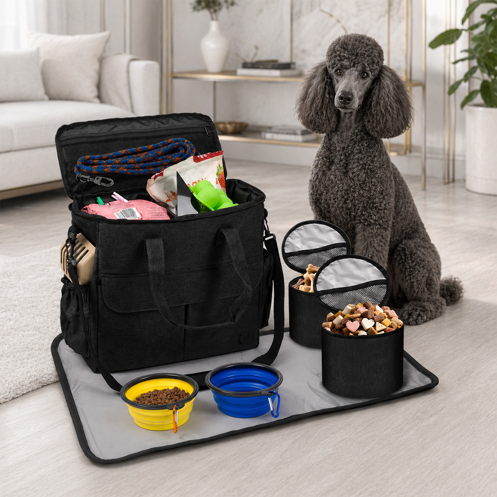 Large Dog Travel Bag – Organized, Durable, 2 Colors | Carry Food, Bowls & Gear in One