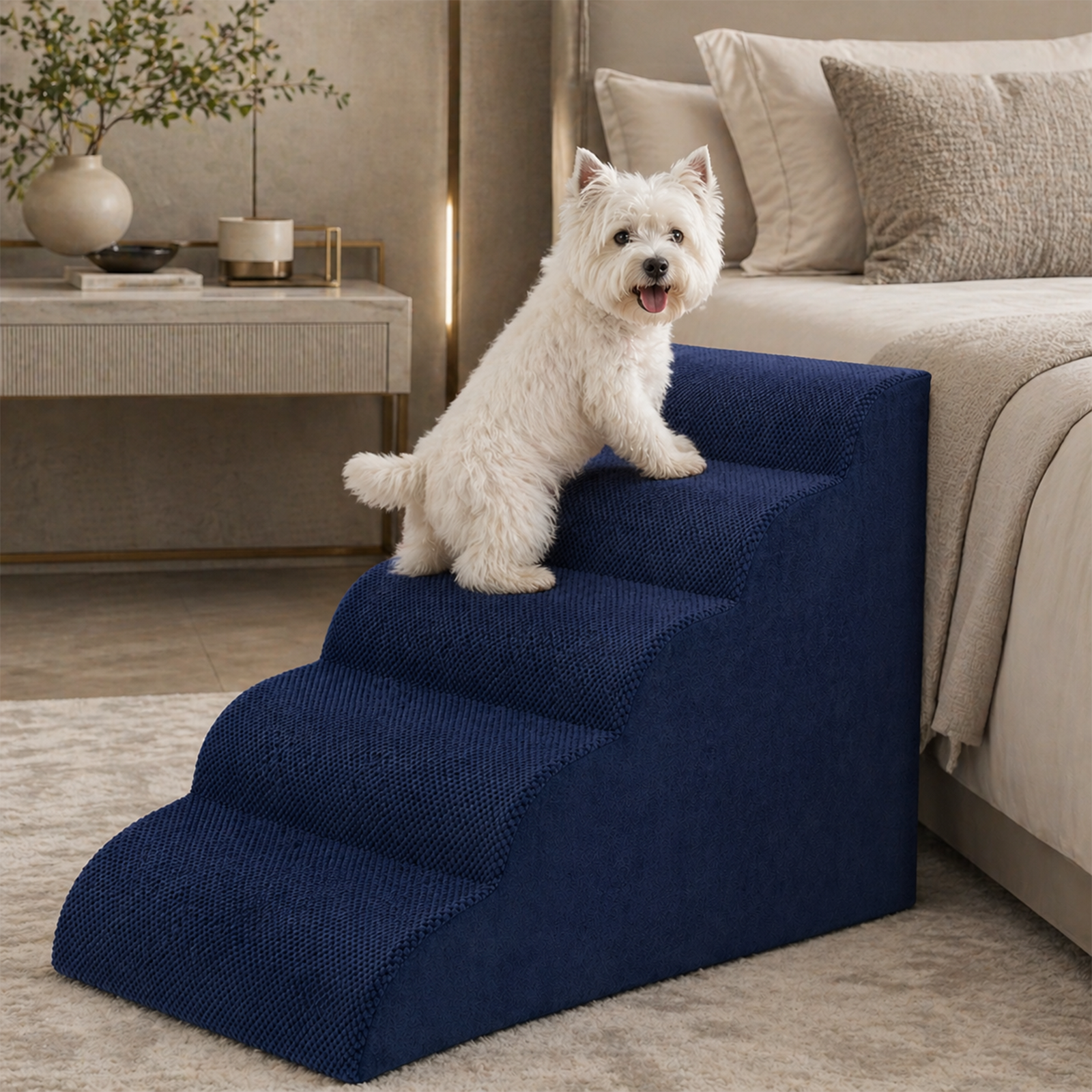 Curved Dog Pet Stairs – 5 Step, 6 Colors | Sturdy Foam, Non-Slip | For Large & Senior Dogs