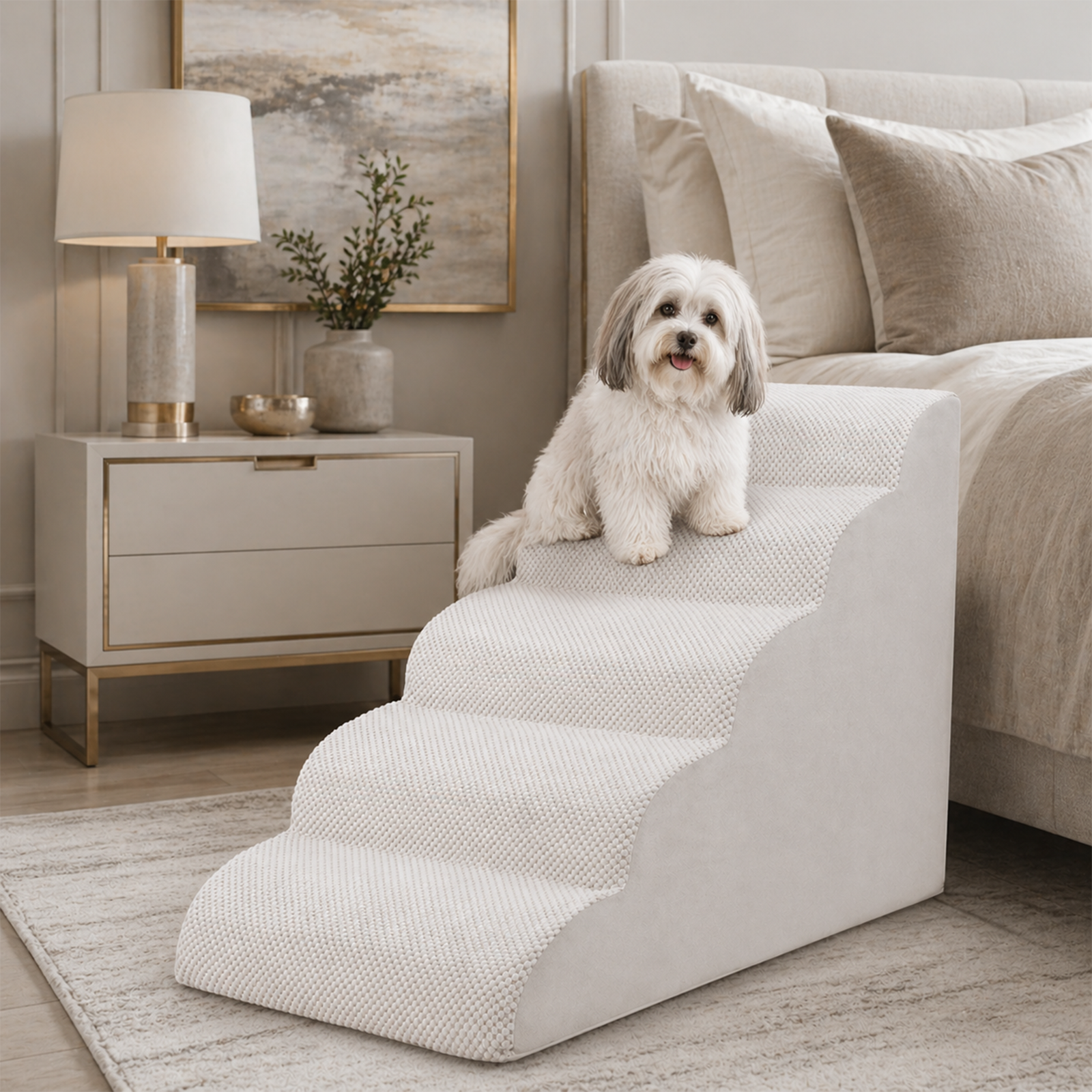 Curved Dog Pet Stairs – 5 Step, 6 Colors | Sturdy Foam, Non-Slip | For Large & Senior Dogs