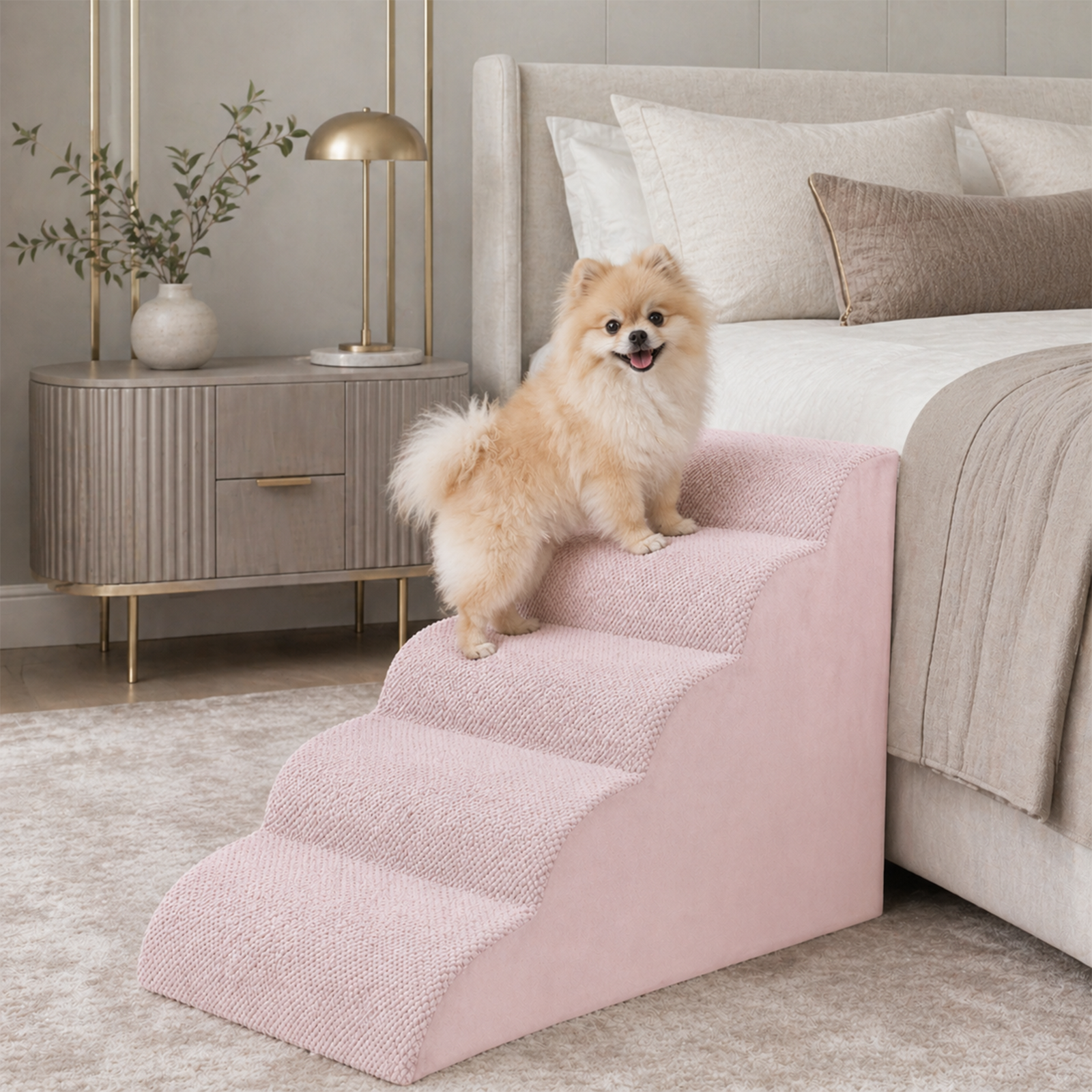 Curved Dog Pet Stairs – 5 Step, 6 Colors | Sturdy Foam, Non-Slip | For Large & Senior Dogs