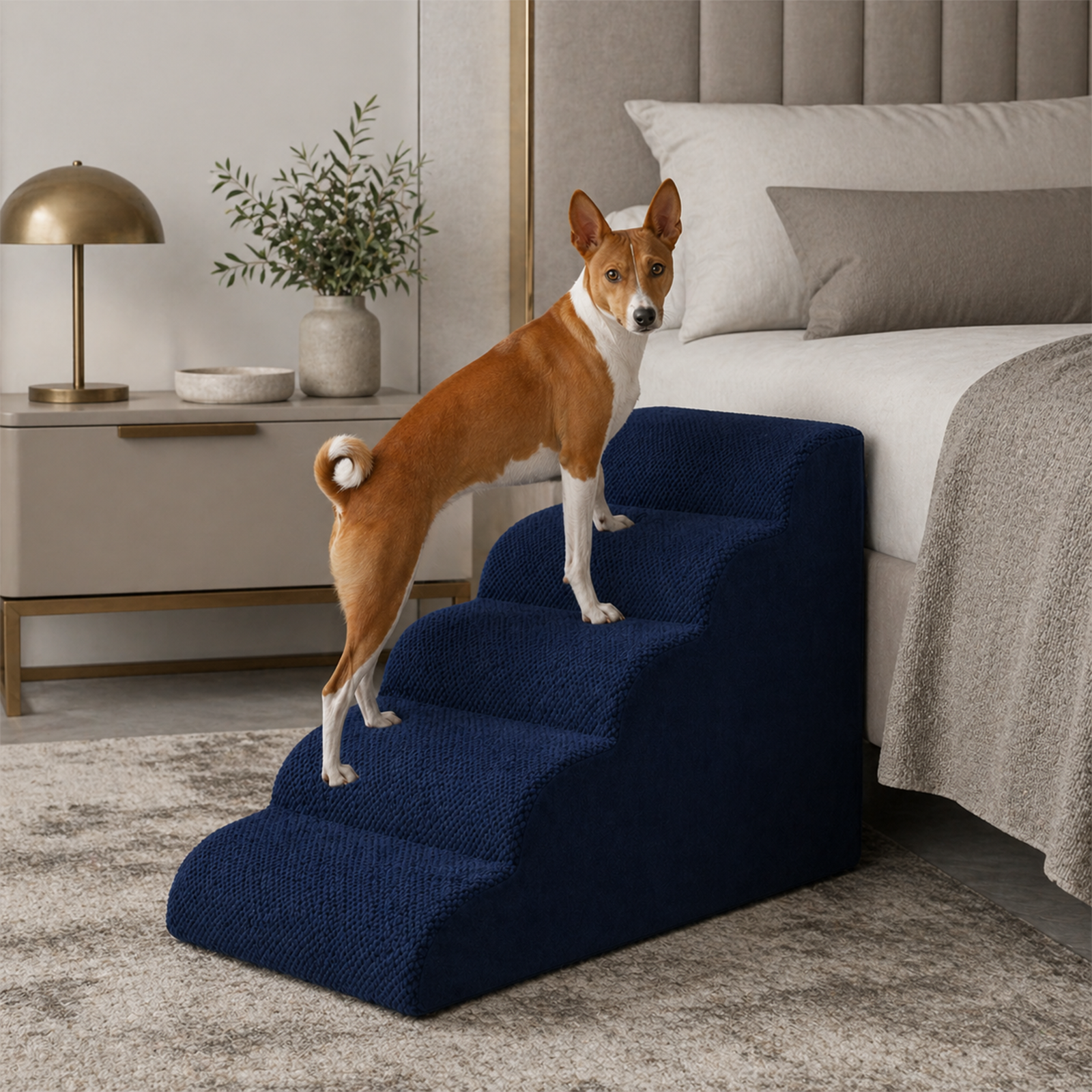 Curved Dog Pet Stairs – 5 Step, 6 Colors | Sturdy Foam, Non-Slip | For Large & Senior Dogs