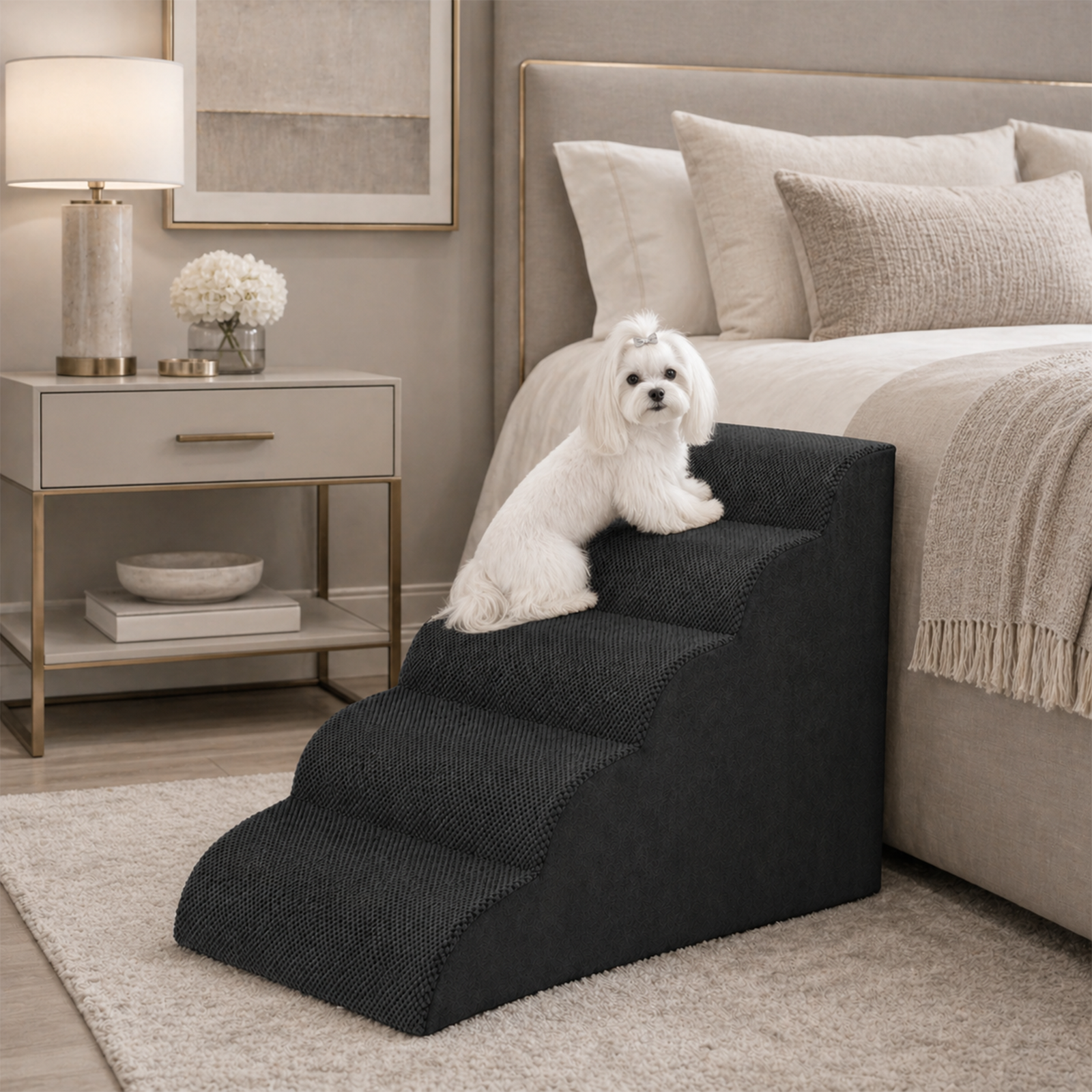 Curved Dog Pet Stairs – 5 Step, 6 Colors | Sturdy Foam, Non-Slip | For Large & Senior Dogs