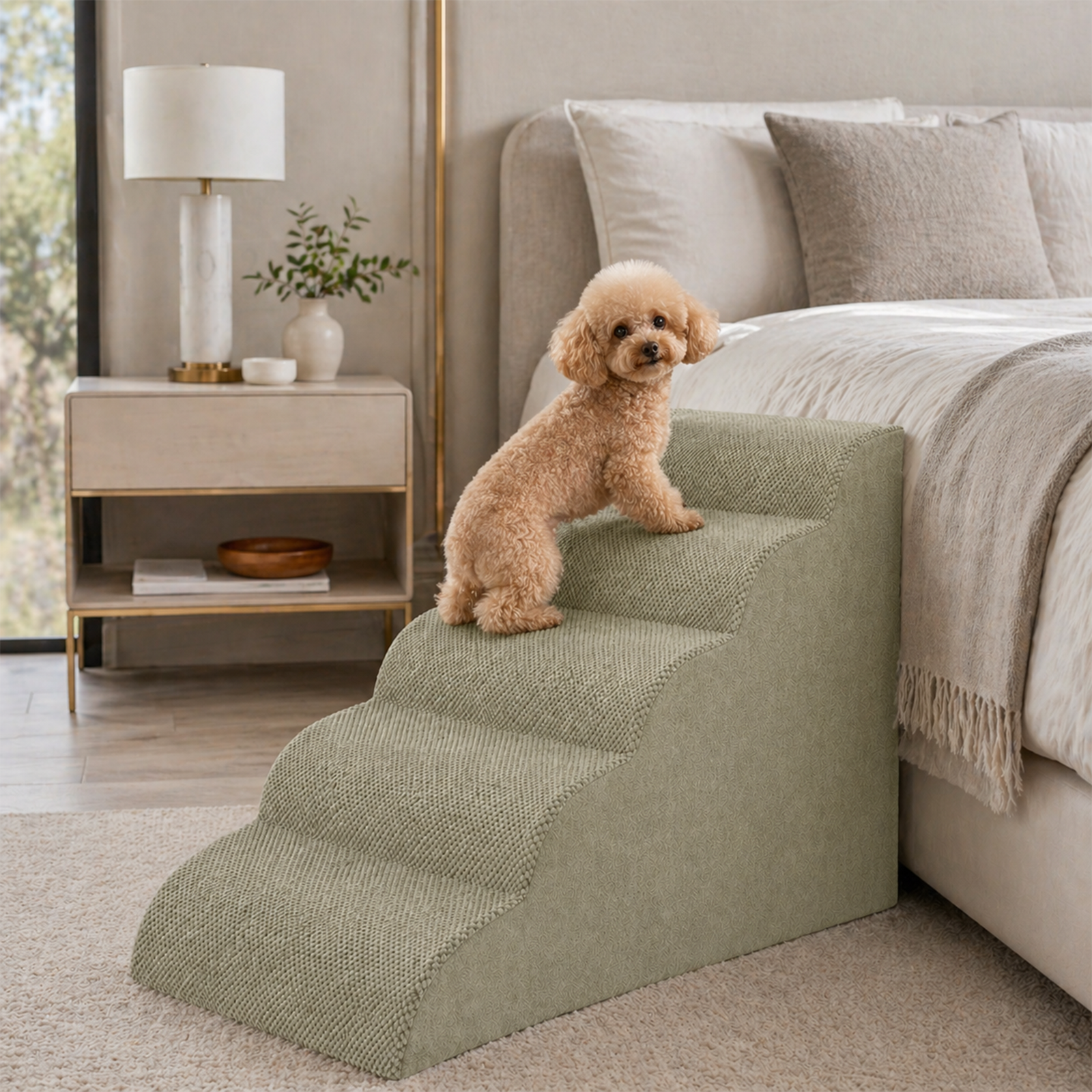 Curved Dog Pet Stairs – 5 Step, 6 Colors | Sturdy Foam, Non-Slip | For Large & Senior Dogs