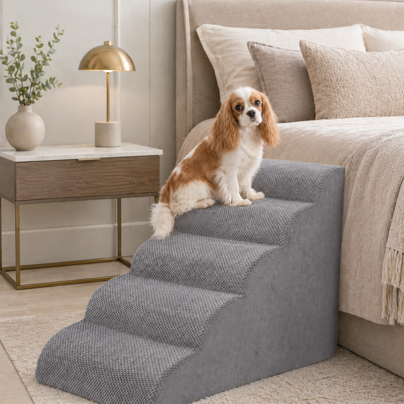 Curved Dog Pet Stairs – 5 Step, 6 Colors | Sturdy Foam, Non-Slip | For Large & Senior Dogs