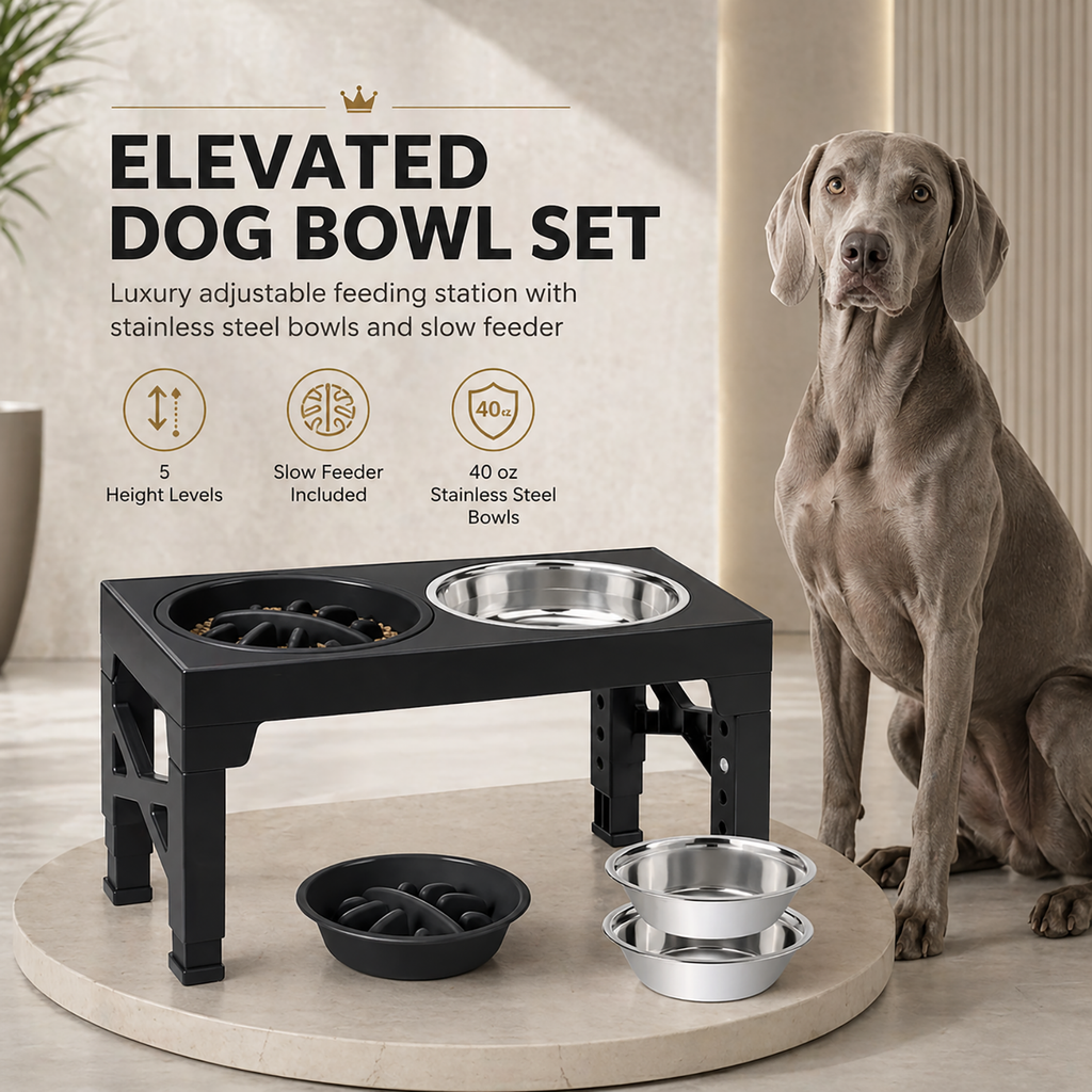 Elevated Dog Bowl with Non-Slip Base – Stainless Steel Insert, Gray | For Large Breeds