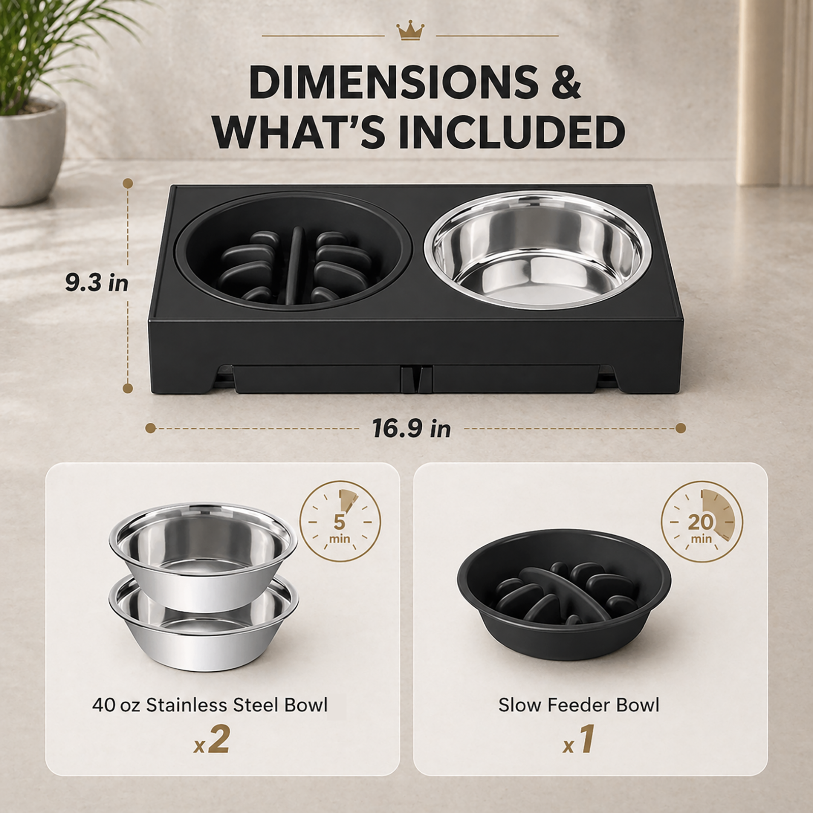 Elevated Dog Bowl with Non-Slip Base – Stainless Steel Insert, Gray | For Large Breeds