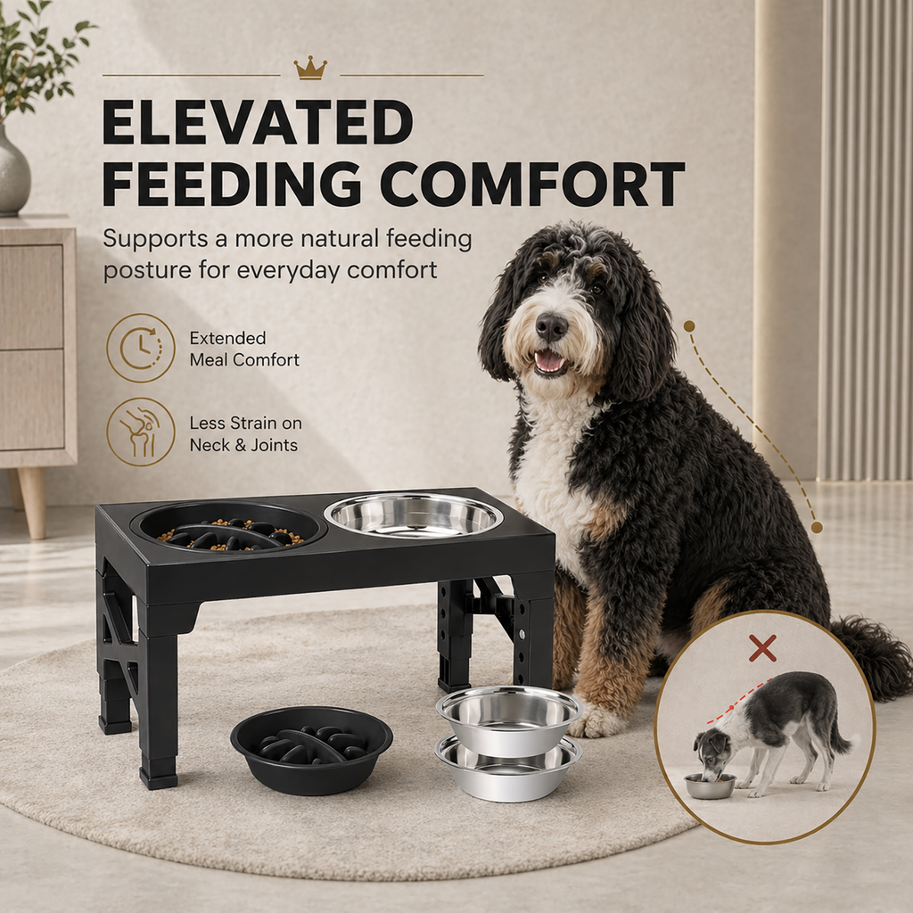 Elevated Dog Bowl with Non-Slip Base – Stainless Steel Insert, Gray | For Large Breeds