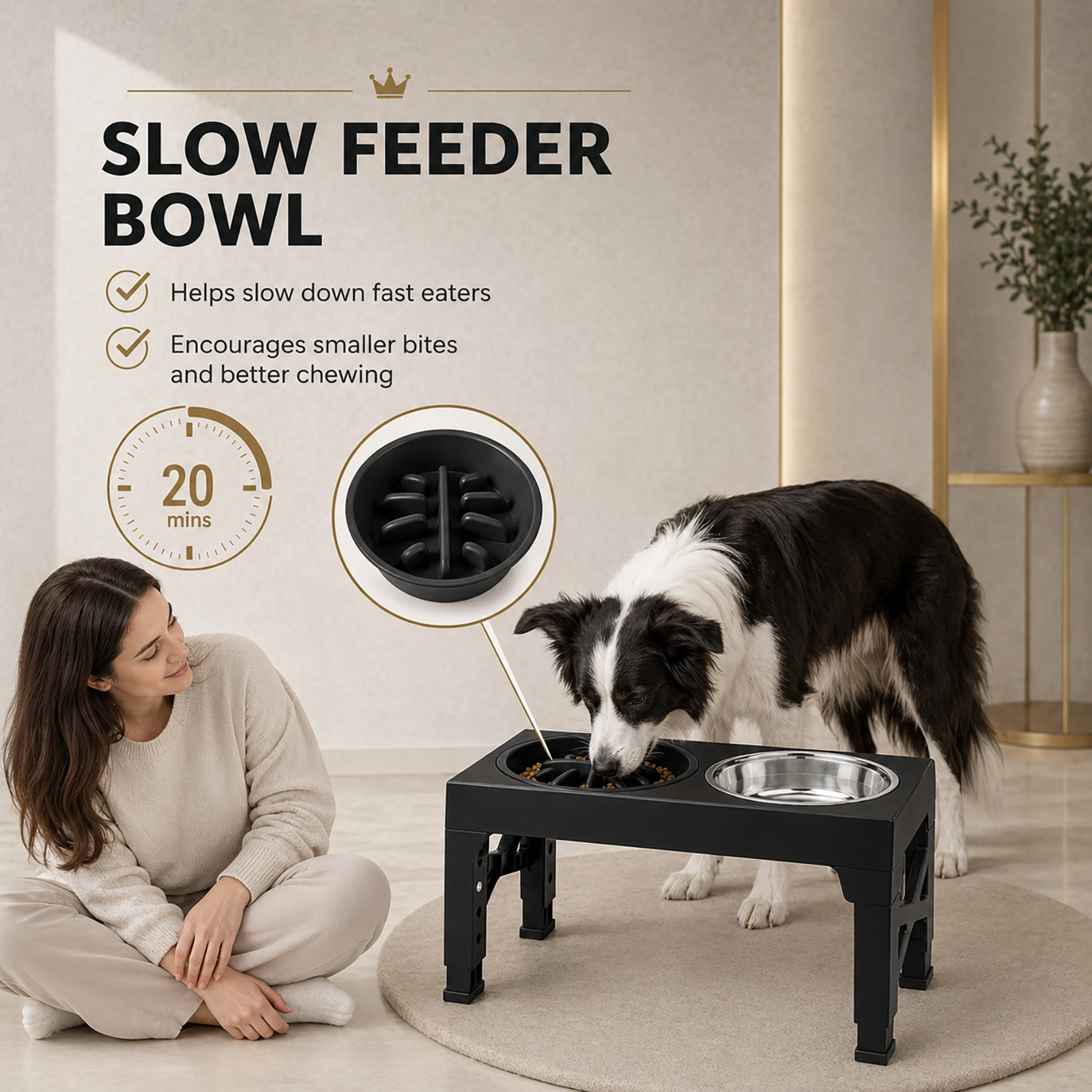 Elevated Dog Bowl with Non-Slip Base – Stainless Steel Insert, Gray | For Large Breeds