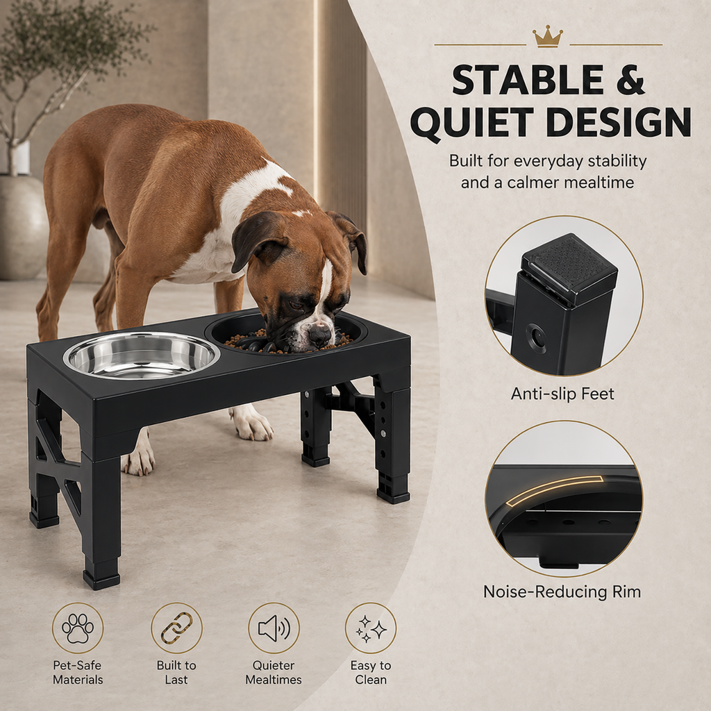 Elevated Dog Bowl with Non-Slip Base – Stainless Steel Insert, Gray | For Large Breeds