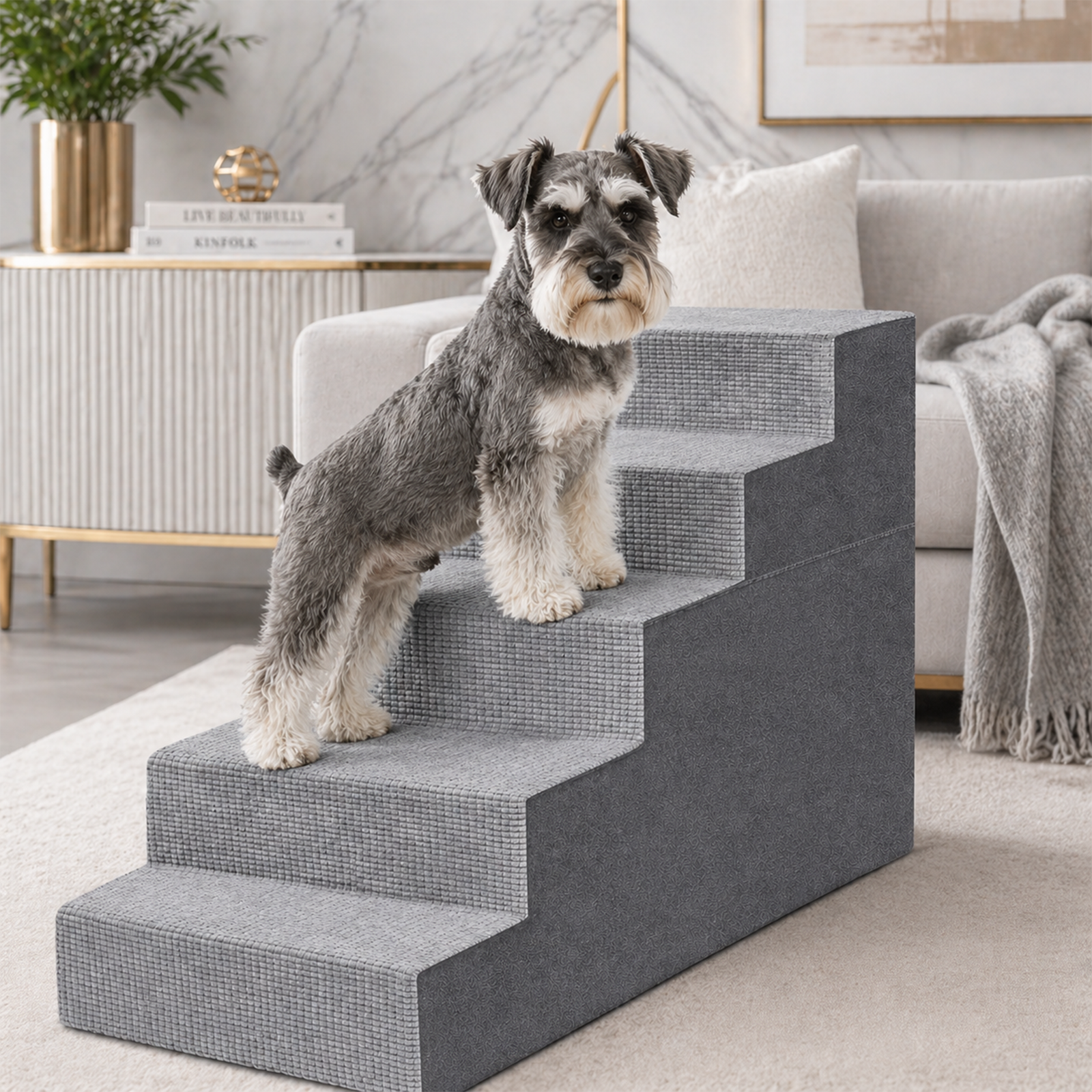 Folding Dog Pet Stairs – 4 or 5 Step, Non-Slip Surface | For Large Dogs & High Beds
