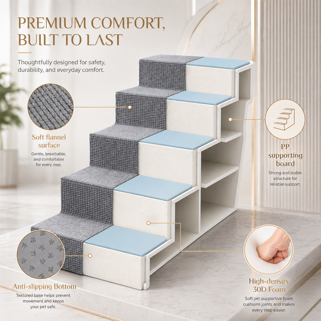 Folding Dog Pet Stairs – 4 or 5 Step, Non-Slip Surface | For Large Dogs & High Beds
