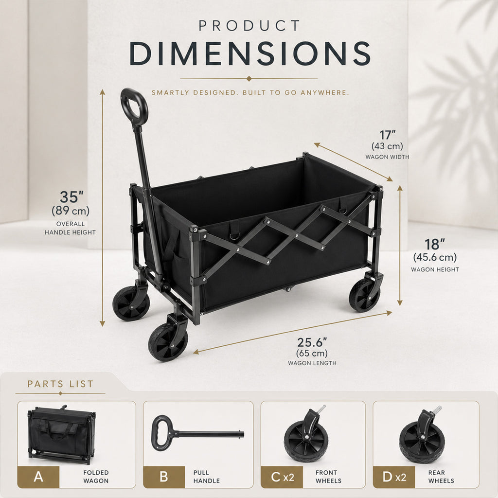 Collapsible Pet Wagon Cart – Foldable Dog & Cat Cart for Garden, Shopping & Camping | Black