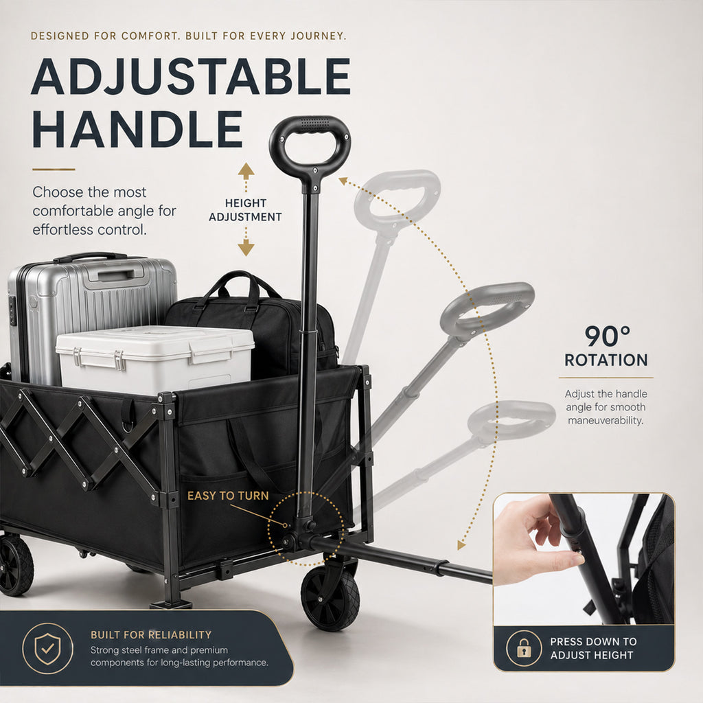 Collapsible Pet Wagon Cart – Foldable Dog & Cat Cart for Garden, Shopping & Camping | Black