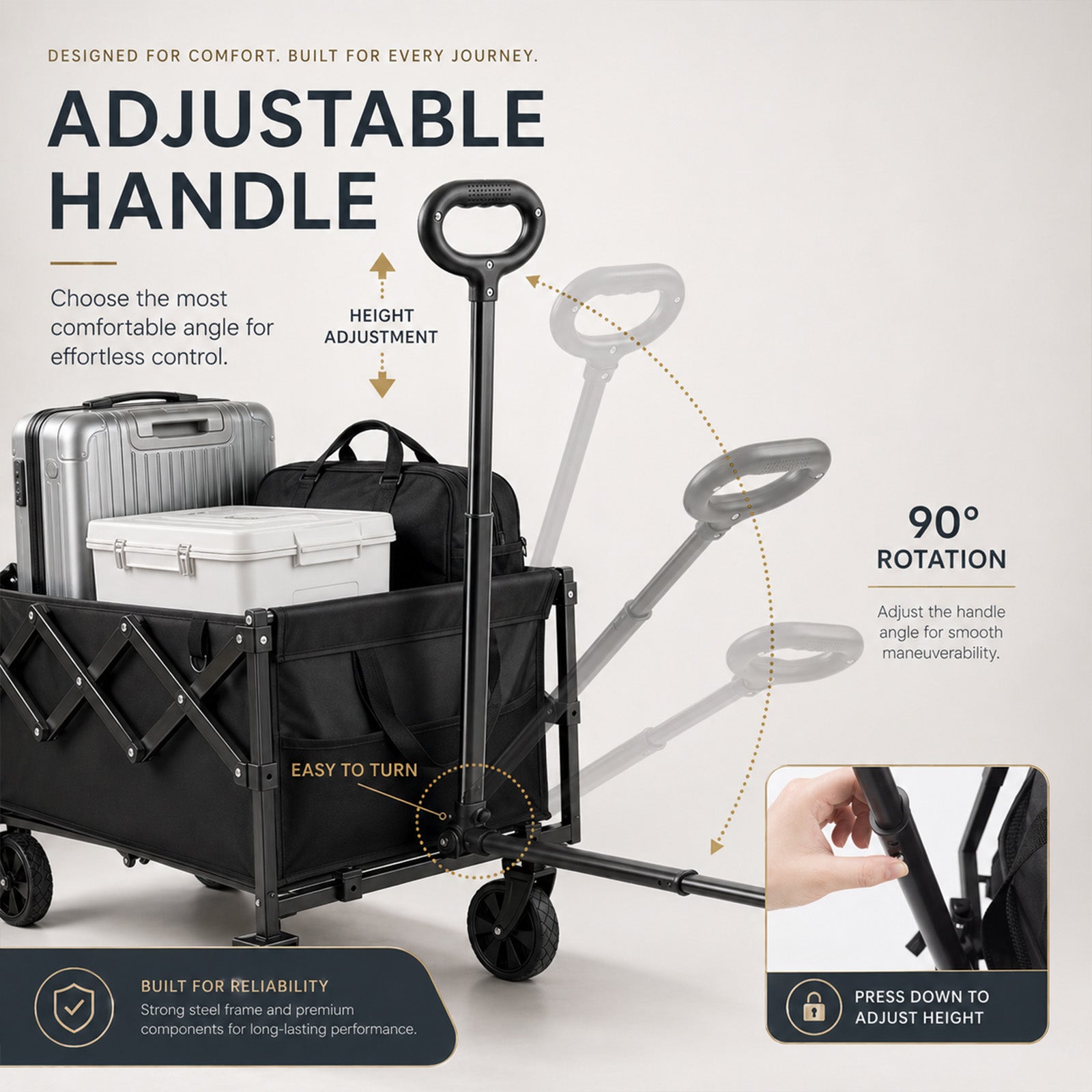 Collapsible Pet Wagon Cart – Foldable Dog & Cat Cart for Garden, Shopping & Camping | Black