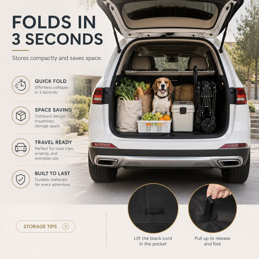 Collapsible Pet Wagon Cart – Foldable Dog & Cat Cart for Garden, Shopping & Camping | Black