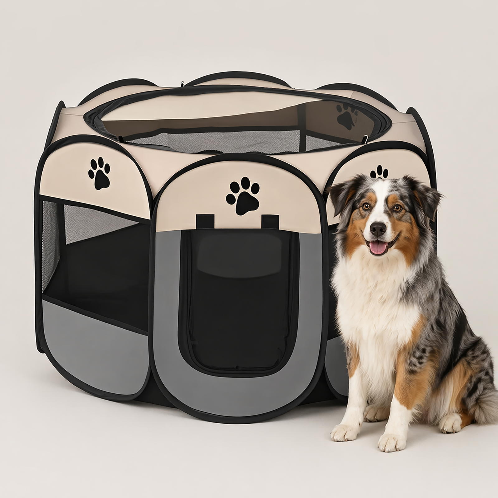 Foldable Pet Playpen – Portable Octagonal Oxford Cloth Pen with Removable Zipper Top | Indoor & Outdoor