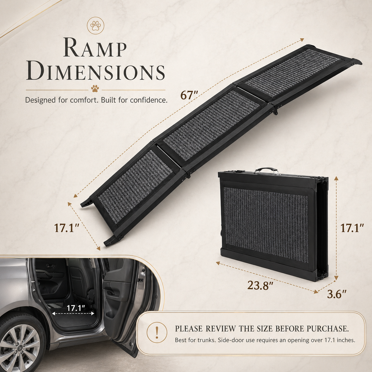 Collapsible Dog Ramp for Cars, SUVs & Trucks – Non-Slip Carpeted Surface, Portable | Supports up to 200 lbs