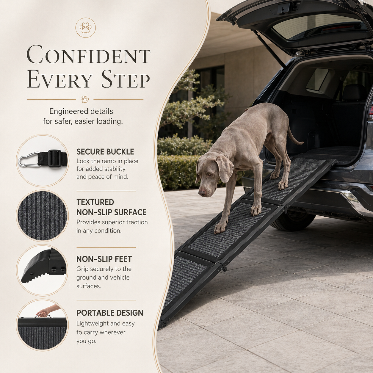 Collapsible Dog Ramp for Cars, SUVs & Trucks – Non-Slip Carpeted Surface, Portable | Supports up to 200 lbs