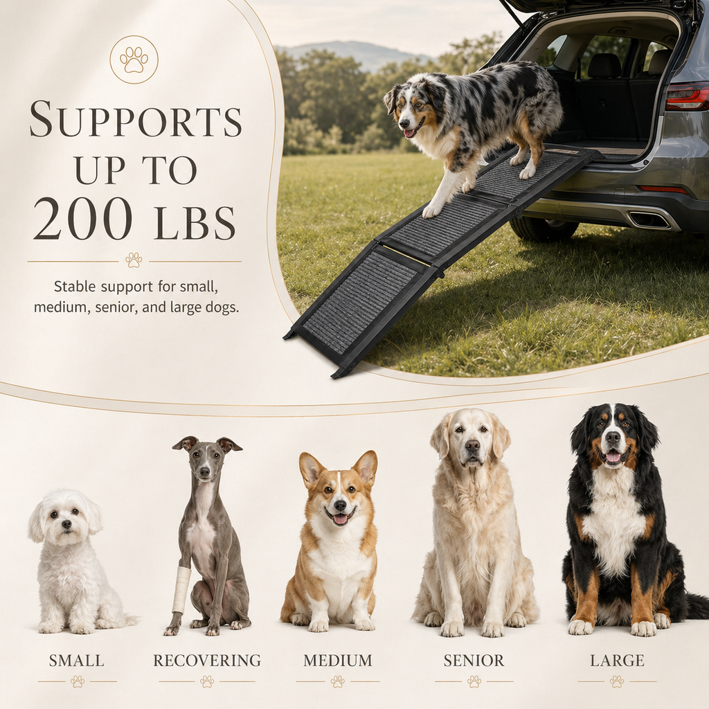 Collapsible Dog Ramp for Cars, SUVs & Trucks – Non-Slip Carpeted Surface, Portable | Supports up to 200 lbs