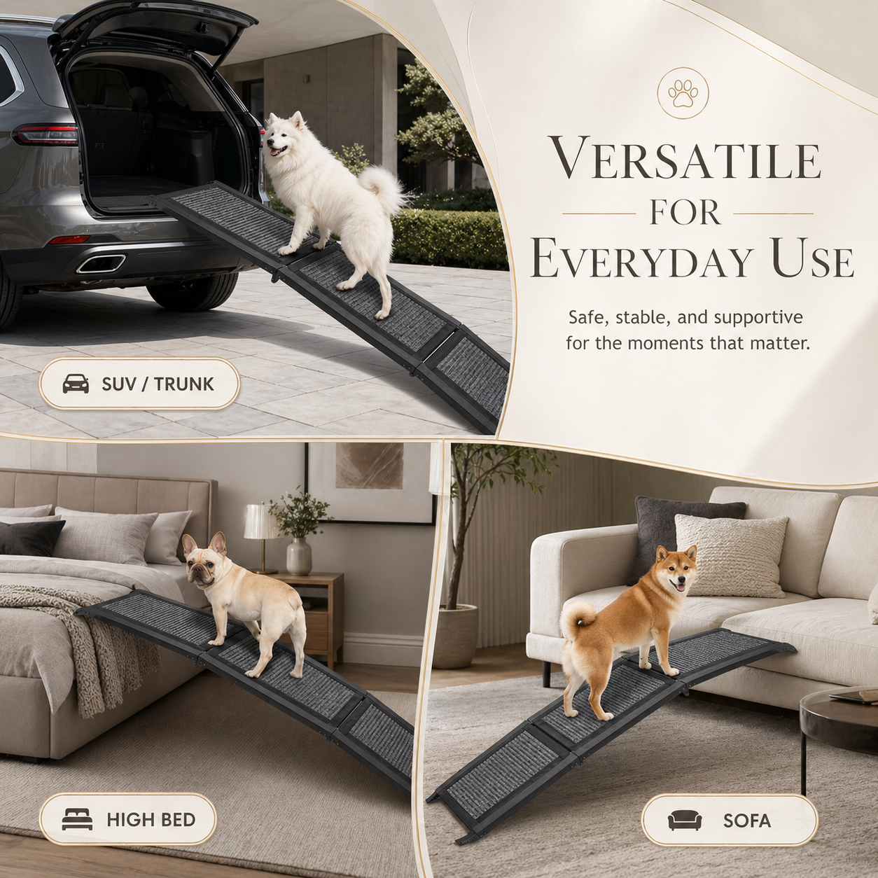 Collapsible Dog Ramp for Cars, SUVs & Trucks – Non-Slip Carpeted Surface, Portable | Supports up to 200 lbs